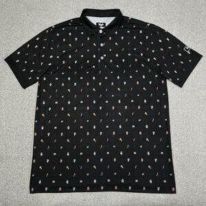 Waggle Polo Shirt Mens L Black All Over Print Performance Golf Stretch AOP